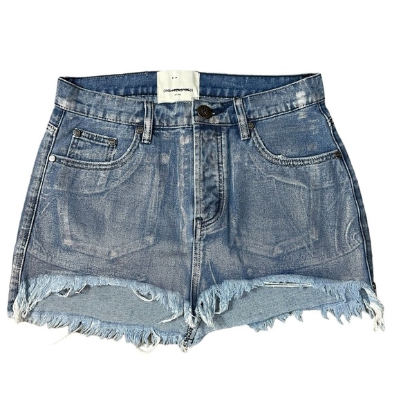 Free People OneTeaspoon Blue Future Junkyard Micro Mini Skirt 25 Shimmer Fray - Picture 12 of 17